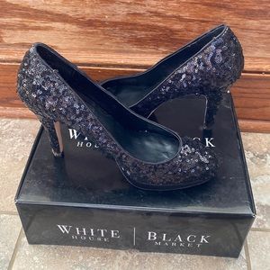WHBM Black Sequin Heels - Size 8.5
